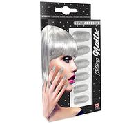 WIDMANN 05371 - Lot de 12 Ongles Autocollants Glitter, Femme Adulte, Nouvel an, Spectacle, Burlesque, Charleston, Carnaval, Halloween, Couleur Argenté Iridescente