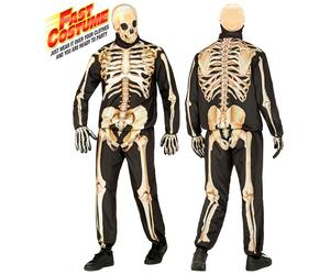 Widmann Skeleton Fast Costume (Jacket, Pants, Gloves, Mask) (L) Black