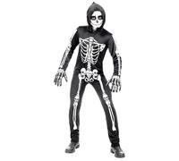 W WIDMANN MILANO Party Fashion - Costume enfant squelette, combinaison avec capuche, blanc, brille sous la lumière UV, déguisement Halloween