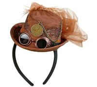 WIDMANN suede look "STEAMPUNK MINI TOP HAT" - | Serre-tête avec mini-chapeau haut-de-forme, lunettes d'aviateur, montre de poche, plumes et tulle - pour le carnaval