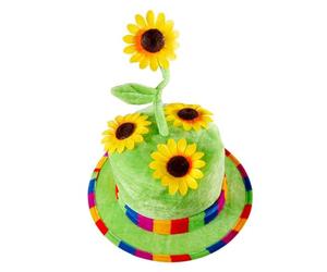 WIDMANN "SUNFLOWER HAT" velvet - | Coiffe avec des tournesols et un ruban coloré, accessoire pour déguisements de jardinier, de clown, de cirque et de hippie