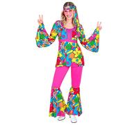 W WIDMANN MILANO Party Fashion - Costume hippie des années 60 | Avec chemisier, pantalon à pattes d'éléphant et bandeau pour le carnaval et les soirées à thème Flower Power