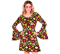 W WIDMANN MILANO - Robe années 60 Flowers - Hippie Flower Power - XS Noir