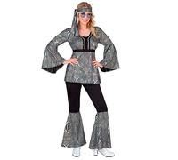 Widmann Déguisement femme The 70s Disco Style Silver Waves – Haut, pantalon, bandeau Taille M argent
