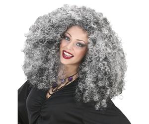 WIDMANN "WITCH WIG" in polybag - | Perruque cheveux synthétiques gris-noirs avec boucles aux épaules - accessoire de déguisement Halloween