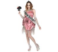Widmann Zombie Prom Queen (Dress With Sash, Fingerless Gloves, Tiara) (L) Pink