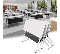 Widppsopt 3 Pcs Folding Office Table Conference Table, Rolling Portable Meeting Desk with 4 Wheels, Modern Rectangular Office Classroom Training Table