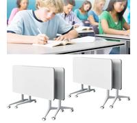 Widppsopt 4-Pack Folding Conference Table Modern White Conference Room Desk with Wheels, Flip Top Large Rectangular Meeting Seminar Desk for School Restaurant Office