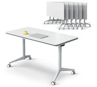 Widppsopt 4-Pack Folding Conference Table Modern White Conference Room Desk with Wheels, Flip Top Large Rectangular Meeting Seminar Desk for School Restaurant Office