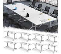 Widppsopt 4-Pack Folding Conference Table Modern White Conference Room Desk with Wheels, Flip Top Large Rectangular Meeting Seminar Desk for School Restaurant Office