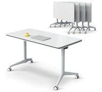 Widppsopt 4-Pack Folding Conference Table Modern White Conference Room Desk with Wheels, Flip Top Large Rectangular Meeting Seminar Desk for School Restaurant Office