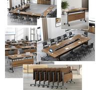 Widppsopt 6 Pack Folding Conference Table with Lockable Wheels-Mobile Conference Room Tables Foldable Meeting Desk for Office Home Classroom Seminar Rooms-Durable,Seats 2-10 People(55.1in)