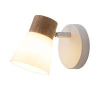 Widppsopt Applique murale en métal blanc avec abat-jour en verre, lampe en bois E27, lampe murale industrielle rétro pour salon chambre à coucher 1 paquet/2 paquets