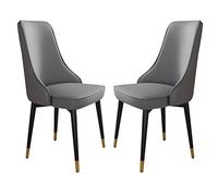 Widppsopt Chaises de Salle à Manger en Cuir synthétique, Ensemble de 2 chaises de Cuisine, de Chambre à Coucher, de Balcon, avec Pieds en Acier Carbone (Gris foncé, Pieds dorés)