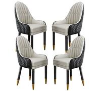 Widppsopt Chaises de Salle à Manger, Pieds en Bois Massif, Lot de 4, fauteuils Modernes à Dossier Haut, en Cuir Microfibre, chaises de Salon, de comptoir (Noir et Beige)
