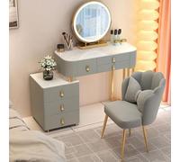 Widppsopt Chambre avec Chaise, Miroir à éclairage LED,Ensemble de Coiffeuse, Coiffeuse avec Plateau en Ardoise et armoires latérales avec glissières, 6 tiroirs pour Fille et Femme