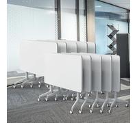 Widppsopt Conference Room Table, 2-10 People Folding Conference Tables with Wheels, White Flip Top Large Rectangular Meeting Seminar Desk(10, 55.1" Lx21.6 Wx29.58 H)