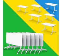 Widppsopt Conference Room Table,6 ft Foldable Conference Training Table with Wheels,Flip Top White Mobile Meeting Desk,2-10 People Large Conference Room Desk for Office (6 47.2'')