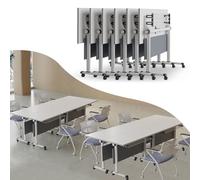 Widppsopt Conference Table Foldable, Rectangular Meeting Room Tables with Silent Caster Wheels, Mobile Conference Room Desk, Large Folding Desk for Study Working