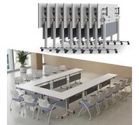 Widppsopt Conference Table Foldable, Rectangular Meeting Room Tables with Silent Caster Wheels, Mobile Conference Room Desk, Large Folding Desk for Study Working