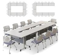 Widppsopt Conference Table Foldable, Rectangular Meeting Room Tables with Silent Caster Wheels, Mobile Conference Room Desk, Large Folding Desk for Study Working