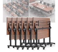 Widppsopt Conference Table, Folding Conference Room Rectangle, Modern Mobile Meeting Room Flip Top Wood Desk, Training Table for Meeting Classroom Study.(6PCS 47.2in)