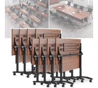 Widppsopt Conference Table, Folding Conference Room Rectangle, Modern Mobile Meeting Room Flip Top Wood Desk, Training Table for Meeting Classroom Study.(8PCS 61in)
