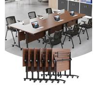 Widppsopt Conference Table, Folding Conference Room Tables with Flip-Top Design, Mobile Seminars Dynamic Training Desk, Modern Rectangle Meeting Desk for Office Training Room Classroom (6pcs 63in)