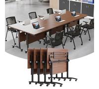 Widppsopt Conference Table, Folding Conference Room Tables with Flip-Top Design, Mobile Seminars Dynamic Training Desk, Modern Rectangle Meeting Desk for Office Training Room Classroom (4pcs 70.8in)