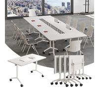Widppsopt Conference Table,Folding Room Tables Portable Rolling Conference Training Desk with Silent Wheels,Mobile Meetings Flip Top Desk for Offices Class Meeting Room (6Pack 61in)
