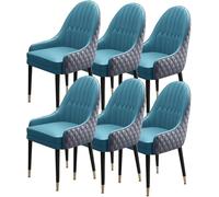 Widppsopt Ensemble de 6 chaises de Salle à Manger et de Cuisine en Cuir Microfibre, Assise rembourrée et Pieds en Bois Modernes, accoudoirs décoratifs (Bleu lac + Gris Ciment)