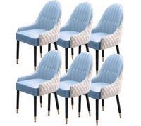 Widppsopt Ensemble de 6 chaises de Salle à Manger et de Cuisine en Cuir Microfibre, Assise rembourrée et Pieds en Bois Modernes, accoudoirs décoratifs (Bleu rêve + Beige)