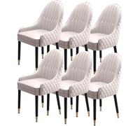 Widppsopt Ensemble de 6 chaises de Salle à Manger et de Cuisine en Cuir Microfibre, Assise rembourrée et Pieds en Bois Modernes, accoudoirs décoratifs (Toutes Beiges)