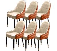 Widppsopt Ensemble de 6 chaises de Salle à Manger et de Cuisine en Cuir Microfibre, Assise rembourrée et Pieds en Bois Modernes, fauteuils d'appoint (Kaki et Orange)