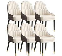 Widppsopt Ensemble de 6 chaises de Salle à Manger et de Cuisine, en Cuir Microfibre, Pieds en Bois, siège Ergonomique, Chaise de Bureau (Blanc Riz + café)