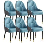 Widppsopt Ensemble de 6 chaises de Salle à Manger et de Cuisine, en Cuir Microfibre, Pieds en Bois, siège Ergonomique, Chaise de Bureau (Bleu lac + Gris Ciment)
