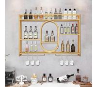 Widppsopt Étagère à vin Murale, étagère de présentation pour Bouteilles d'alcool éclairée par LED, étagères de Bar pour Bouteilles d'alcool, étagère à Liqueur avec Support pour Verres à vin, étagères