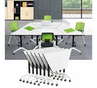 Widppsopt Foldable Conference Table, Flip Top Mobile Training Tables with Modesty Locking Casters, White Seminar Meeting Business DeskWood for Office,Classr