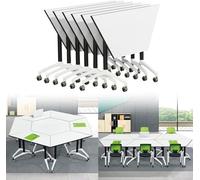 Widppsopt Foldable Conference Table, Flip Top Mobile Training Tables with Modesty Locking Casters, White Seminar Meeting Business DeskWood for Office,Classr