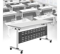 Widppsopt Foldable Conference Table with Flip-Top Design, White Seminar Meeting Table, Flip Top Large Mobile with Silent Locking Wheels Executive Desk for Meeting Room, Office, Classroom