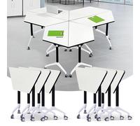 Widppsopt Foldable Conference Table with Four Locking Wheels Flip Top Mobile Meeting Training Desk White Meeting Table Business Desk for Office, Conference Rooms, Training Rooms, Classr