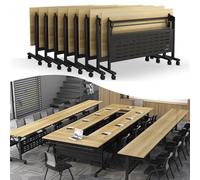Widppsopt Folding Conference Room Table 6ft, Folding Modern Large Mobile Meeting Table, Office Desk with Iron Baffle Silent Wheels, Modern Boardroom Desk for Study Working