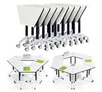 Widppsopt Folding Conference Room Table Combinable Trapezoidal Conference Table,Mobile Flip Top Training Desk with Silent Wheels, Multifunction Modular Desk for Office Meeting Room (8pcs)