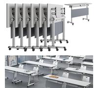 Widppsopt Folding Conference Room Table, Flip Top Mobile Meeting Office Training Room Desk with Wheel, Modern Training Meeting Seminar Classroom Tables(O 6Pack 47.2 x 23.6 x 29.5inch)