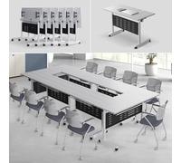 Widppsopt Folding Conference Room Tables with Wheels Modern Rectangular Foldable Conference Desk, Flip Top Mobile Training Desk Meeting Table for Office Meeting Class Room
