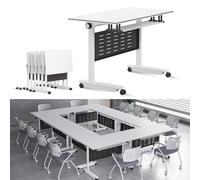 Widppsopt Folding Conference Room Tables with Wheels Modern Rectangular Foldable Conference Desk, Flip Top Mobile Training Desk Meeting Table for Office Meeting Class Room
