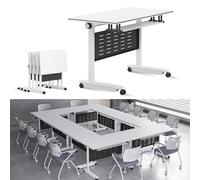 Widppsopt Folding Conference Room Tables with Wheels Modern Rectangular Foldable Conference Desk, Flip Top Mobile Training Desk Meeting Table for Office Meeting Class Room
