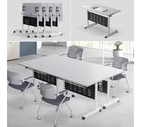 Widppsopt Folding Conference Room Tables with Wheels Modern Rectangular Foldable Conference Desk, Flip Top Mobile Training Desk Meeting Table for Office Meeting Class Room