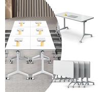 Widppsopt Folding Conference Table, 4.6FT 2-10 Person Large Conference Desk with Wheels, Modern Rectangle Meeting Seminar Training Room Table for Office Classrooms(White1 4PCS)