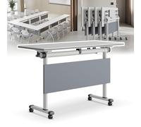 Widppsopt Folding Conference Table, 4.6FT 2-10 Person Large Conference Desk with Wheels, Modern Rectangle Meeting Seminar Training Room Table for Office Classrooms(White2 1PCS)